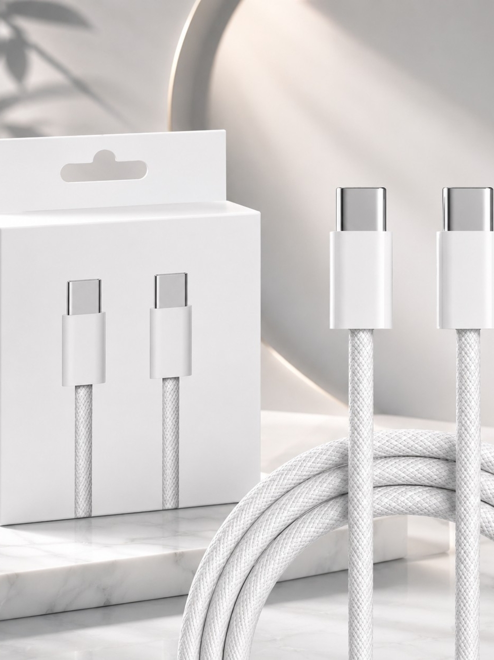 White USB-C to USB-C Braided Charging Cable - White